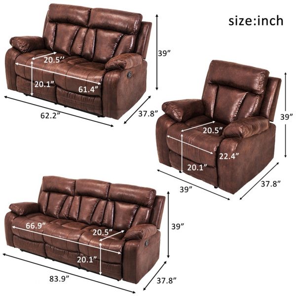 3 Piece Recliner Living Room Sofa - Image 9