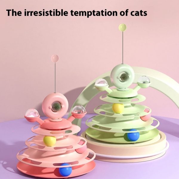4 Levels Cat Toy Tower Turntable Roller Balls Toys - Image 2