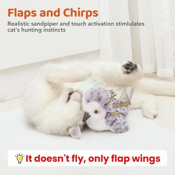 Cat Toys Flapping Bird No Flying,Lifelike Sandpiper Chirp Tweet Toys - Image 4
