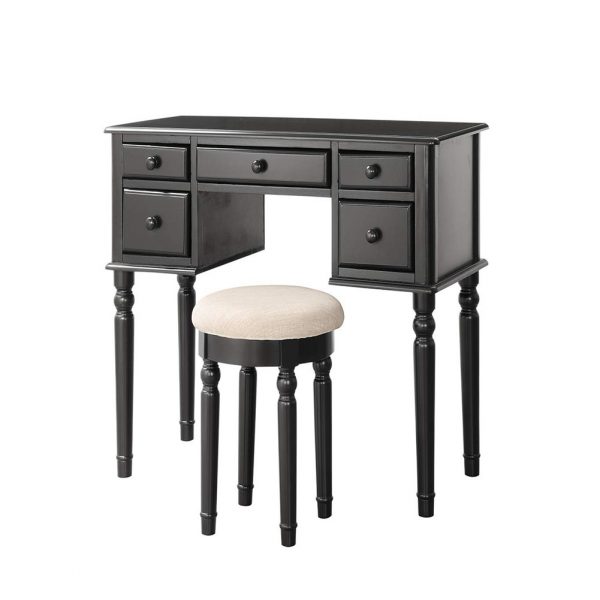 Vanity Table Set with Mirror and Stool, 5
 Drawers Makeup Dressing Table with Cushioned Stool - Image 6