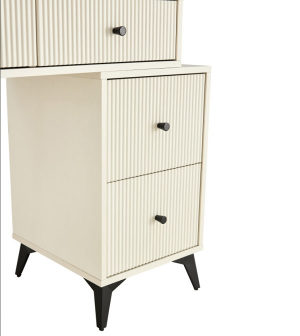 Fluted Makeup Vanity Desk With Round LED Mirror - Image 10