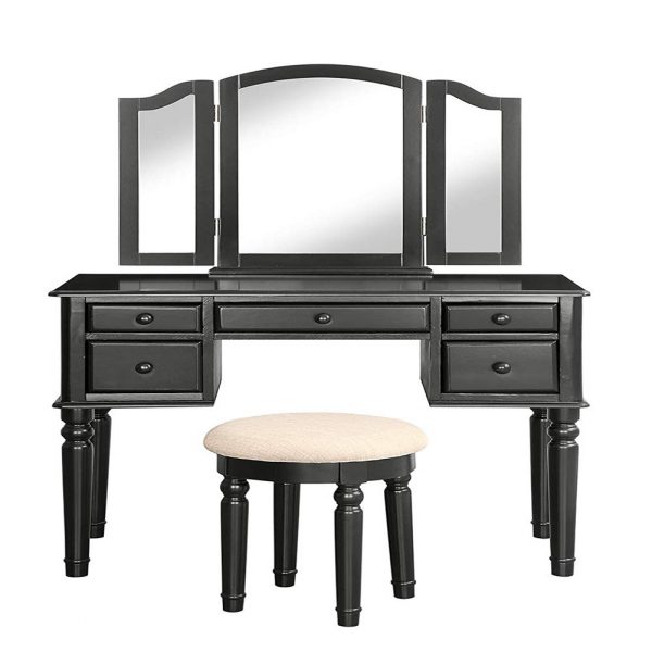 Vanity Table Set with Mirror and Stool, 5
 Drawers Makeup Dressing Table with Cushioned Stool - Image 5