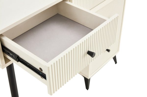 Fluted Makeup Vanity Desk With Round LED Mirror - Image 3