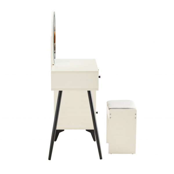 Fluted Makeup Vanity Desk With Round LED Mirror - Image 7